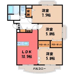 宇都宮大学陽東キャンパス駅 徒歩25分 2階の物件間取画像